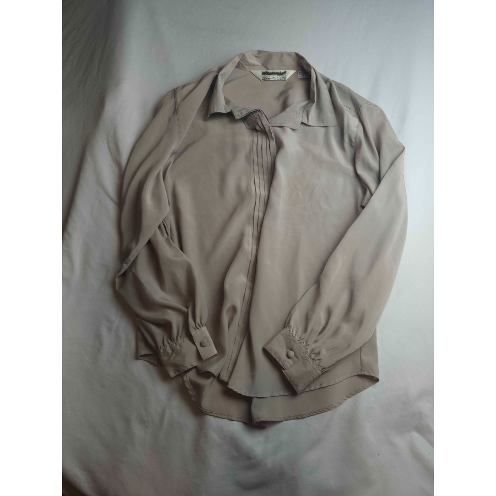Bramble Lane Button Down Shirt Womens 16 Tan Minimalist Quiet Luxury Classic